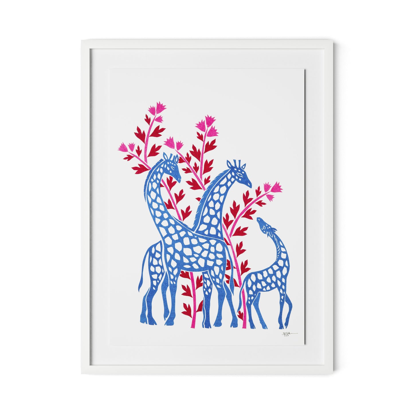 Giraffes Framed Paper / 24 x 32 in / White