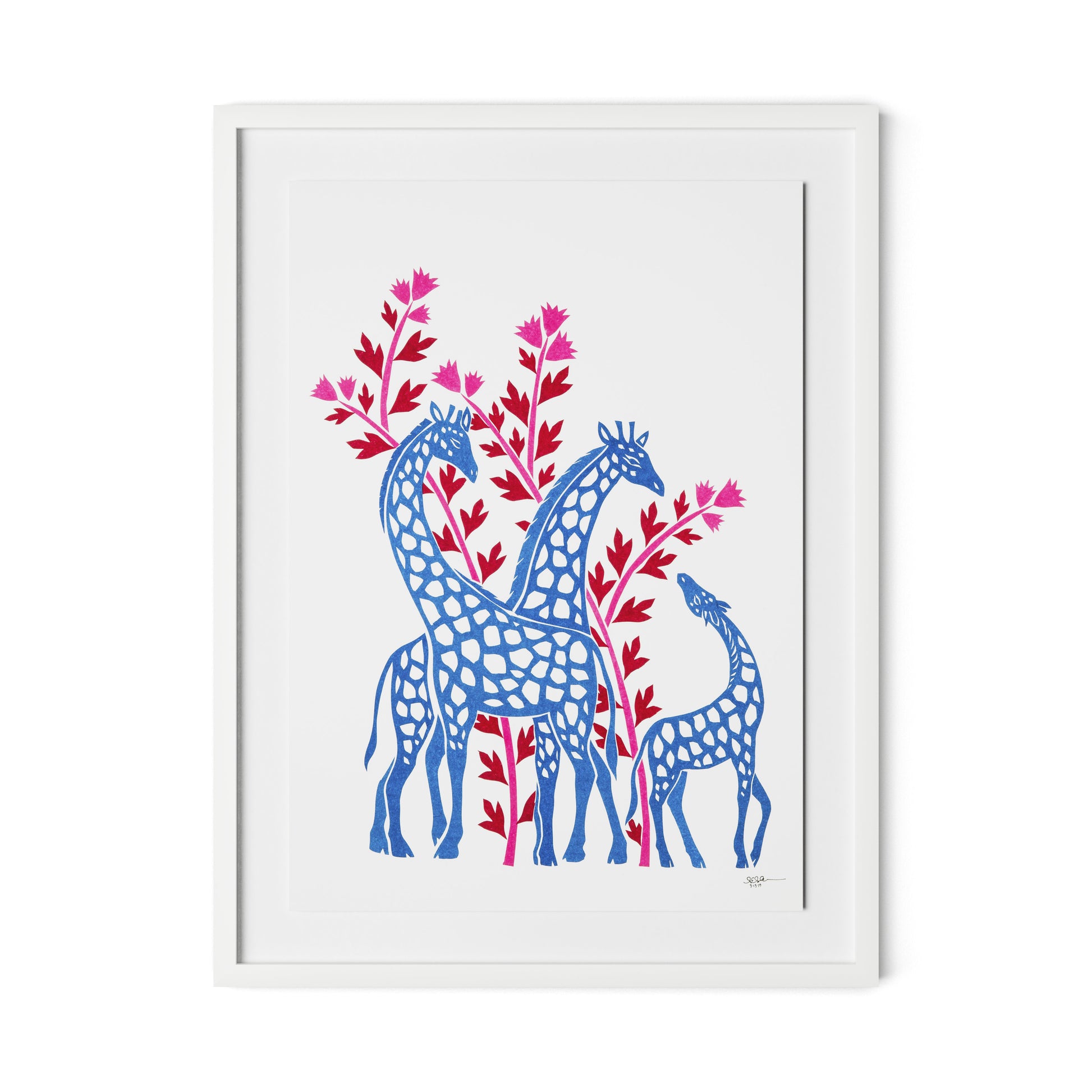 Giraffes Framed Paper / 24 x 32 in / White