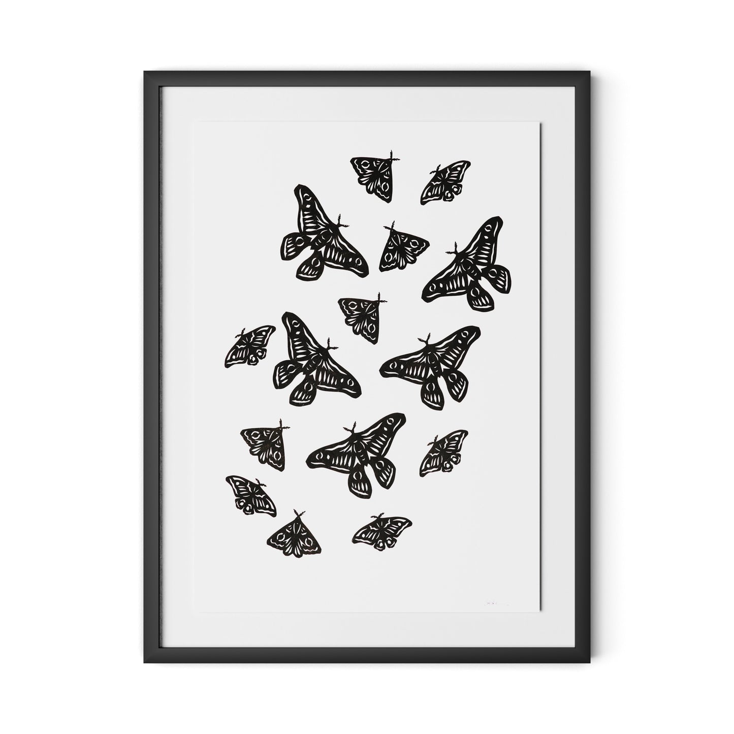 Black Moths Framed Paper / 24 x 32 in / Black