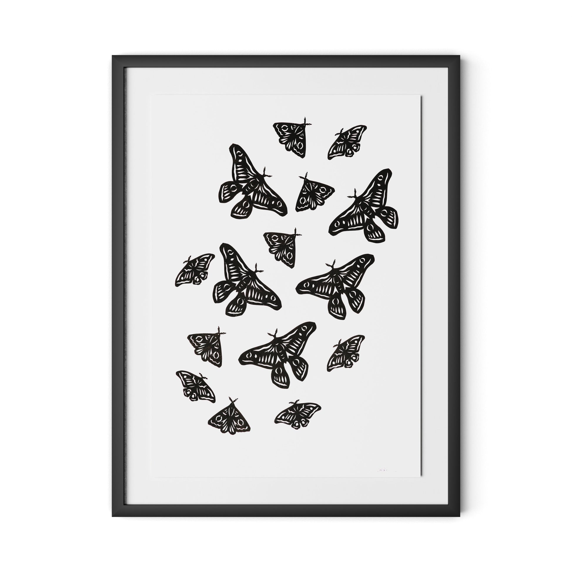 Black Moths Framed Paper / 24 x 32 in / Black