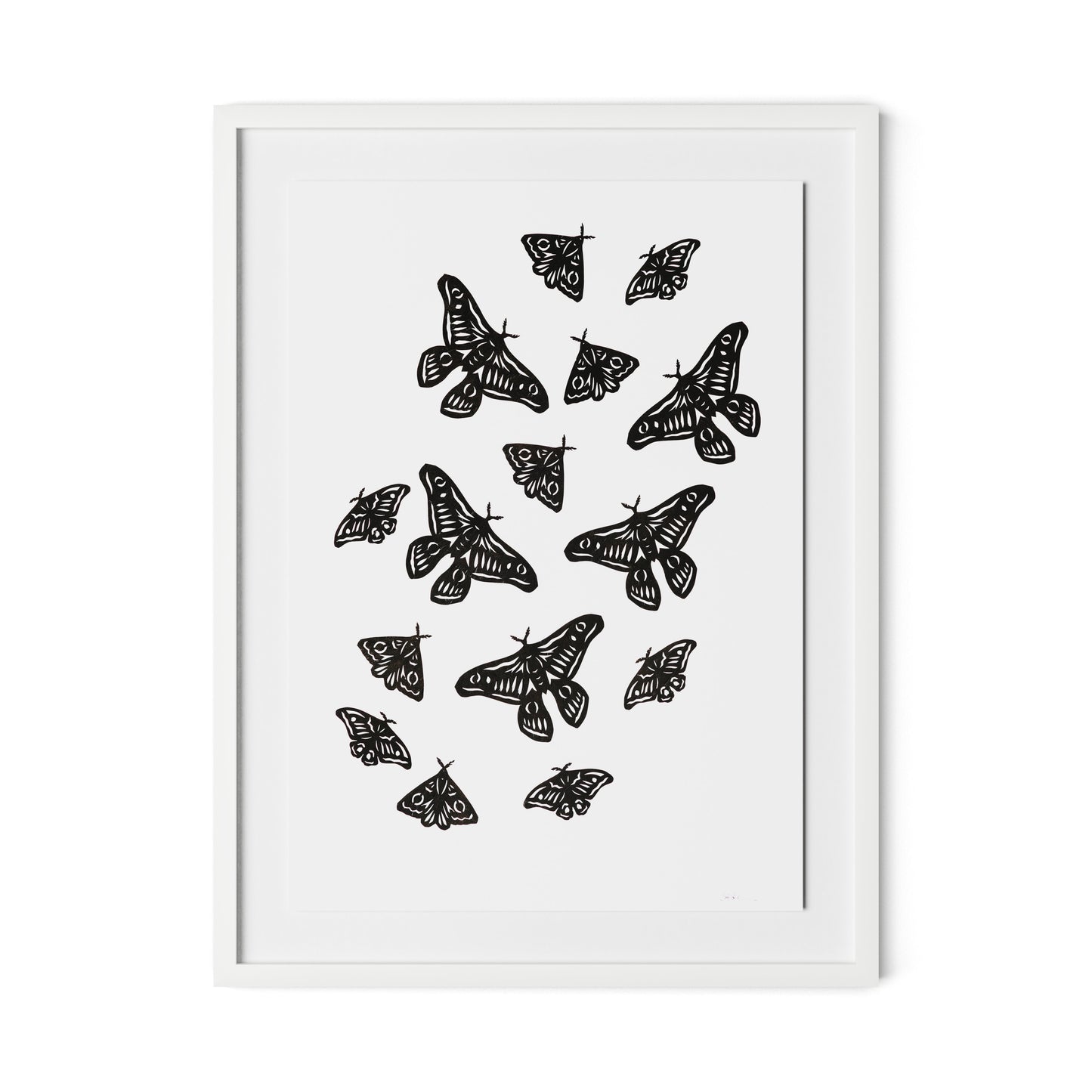 Black Moths Framed Paper / 24 x 32 in / White
