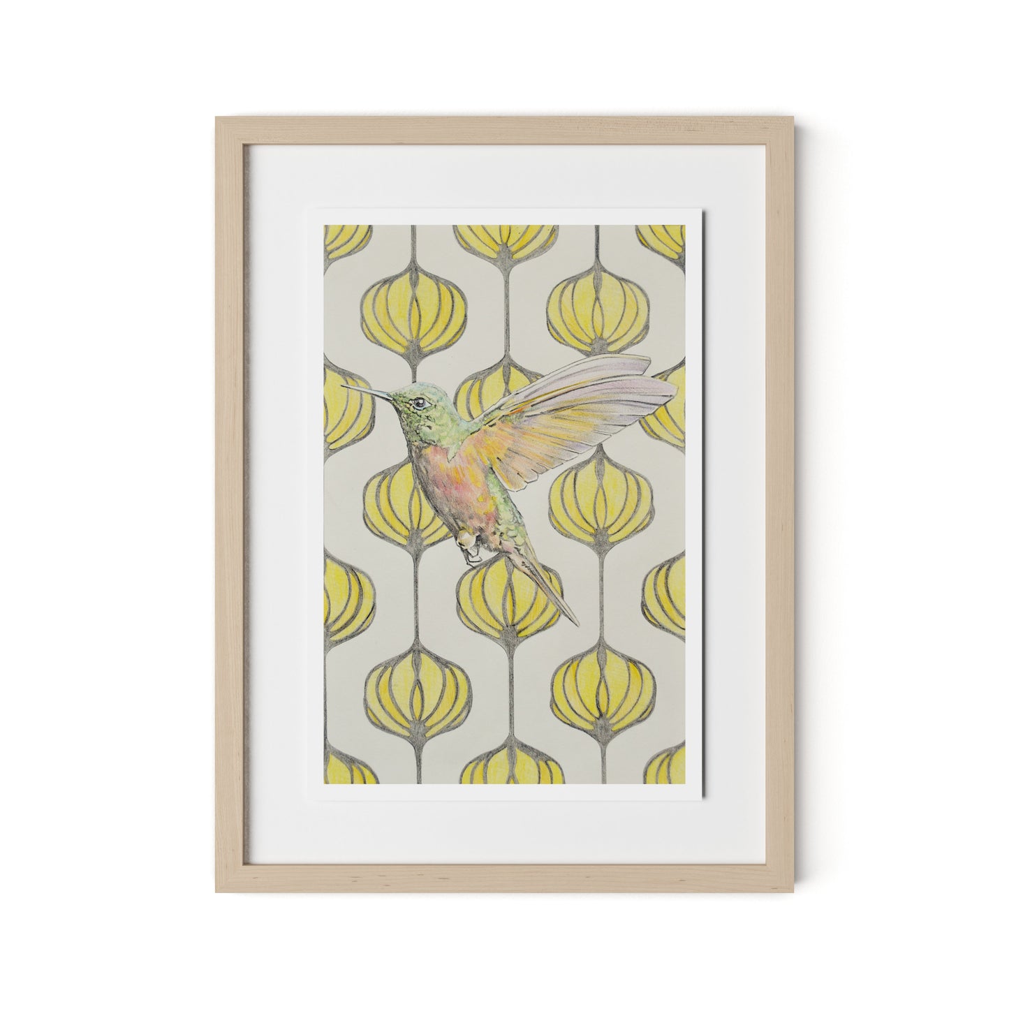 Amazilia Lanterns Framed Paper / 18 x 24 in / Natural Maple