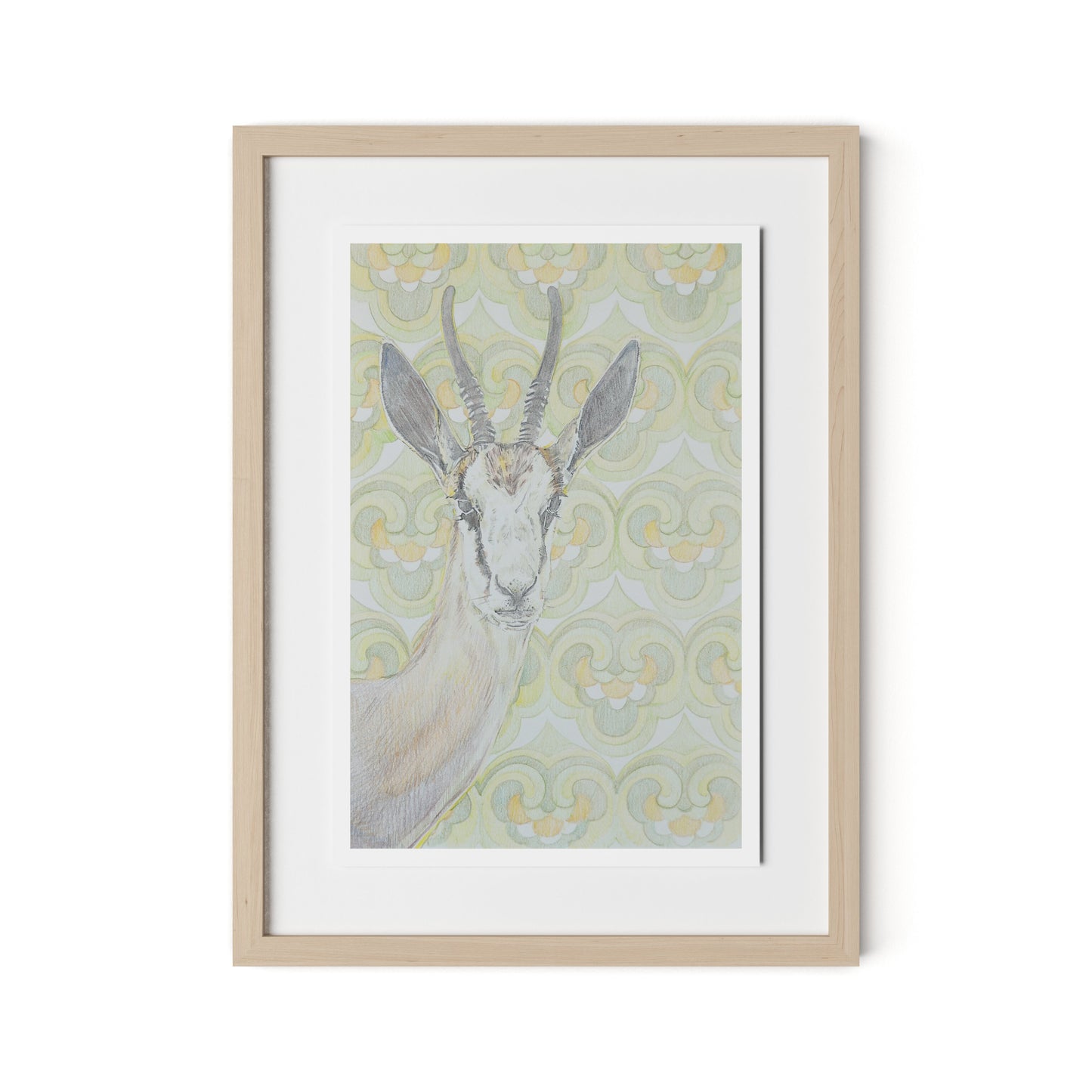 Gazelle Green Framed Paper / 18 x 24 in / Natural Maple