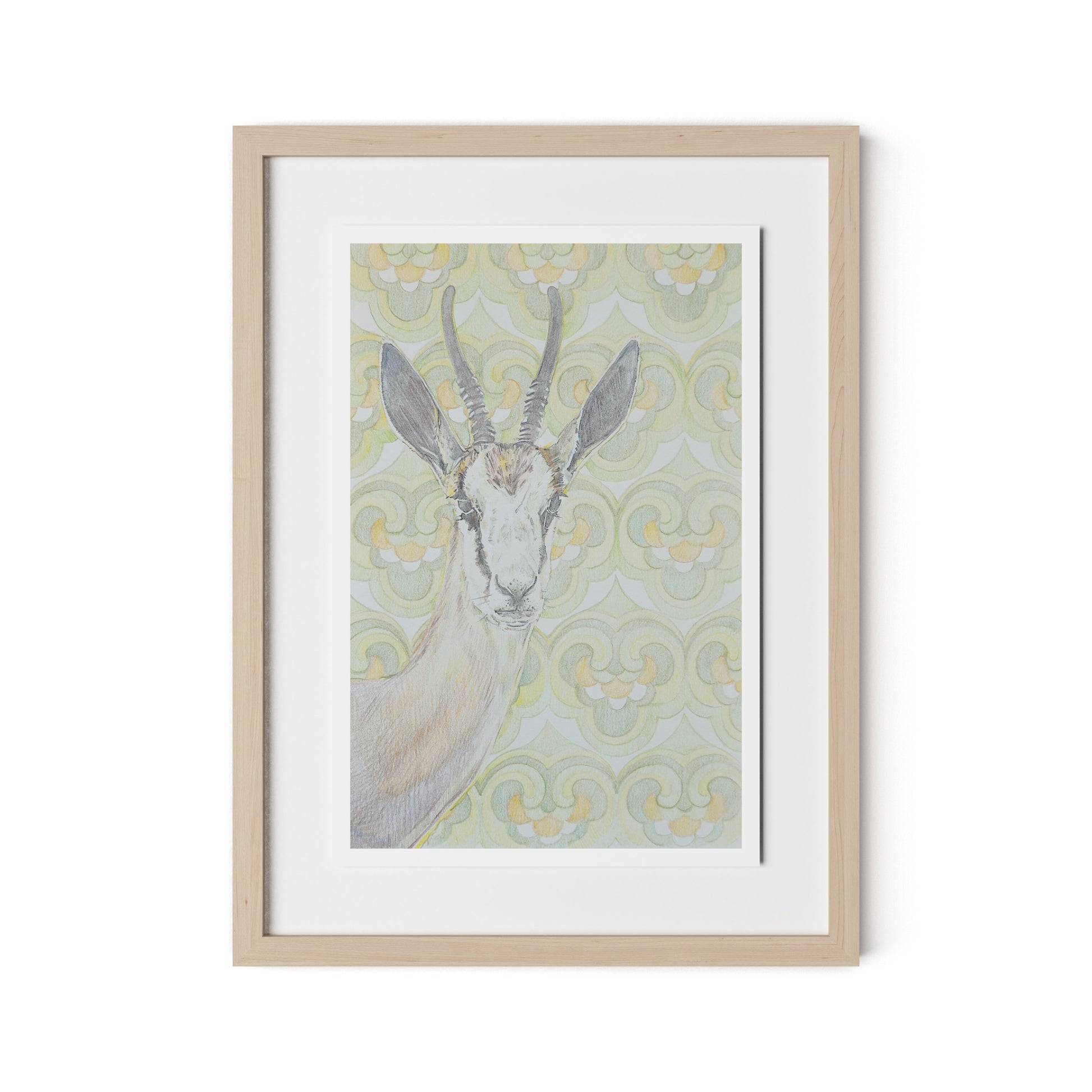 Gazelle Green Framed Paper / 18 x 24 in / Natural Maple