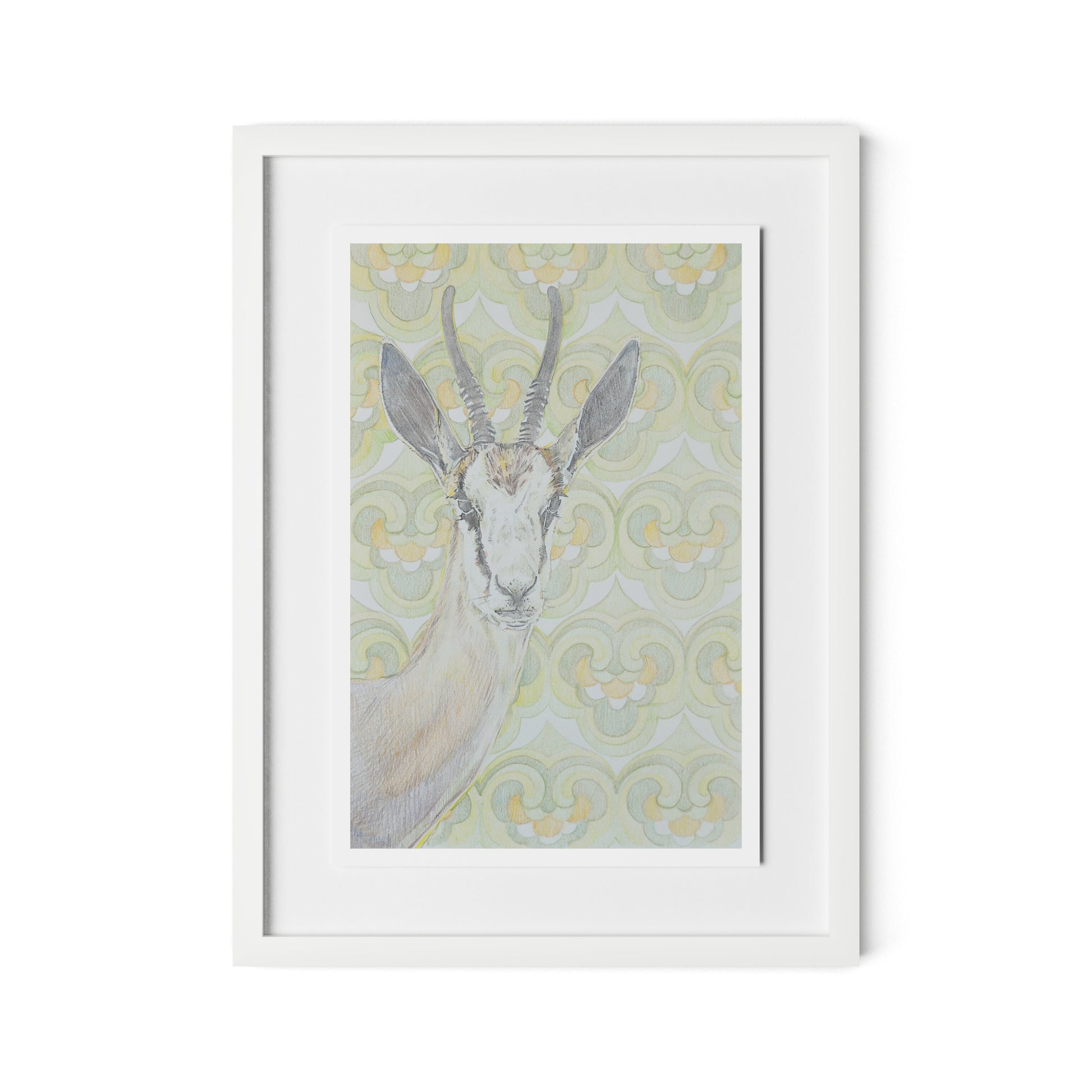 Gazelle Green Framed Paper / 18 x 24 in / White