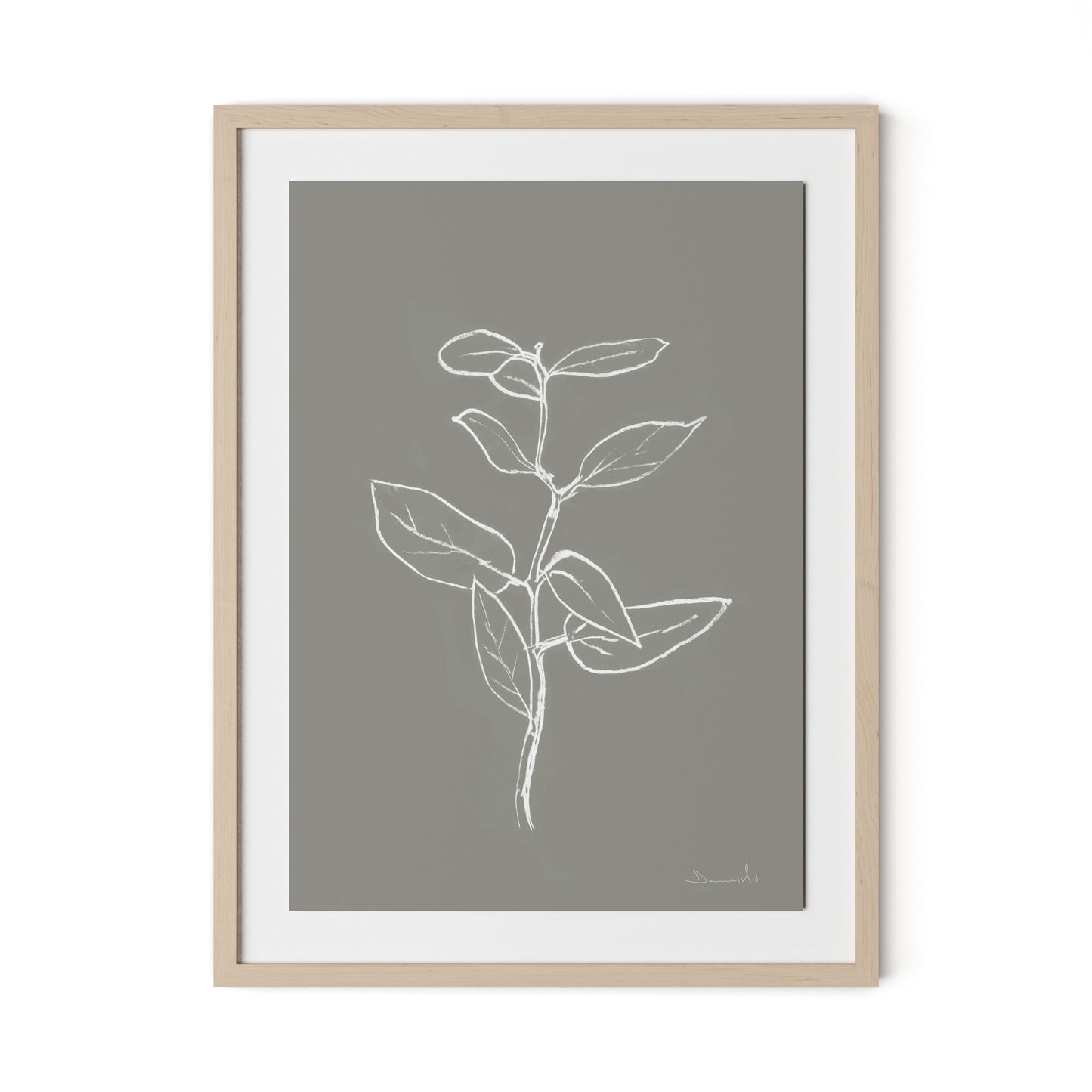 Eucalyptus Sapling - Muddled Framed Paper / 24 x 32 in / Natural Maple