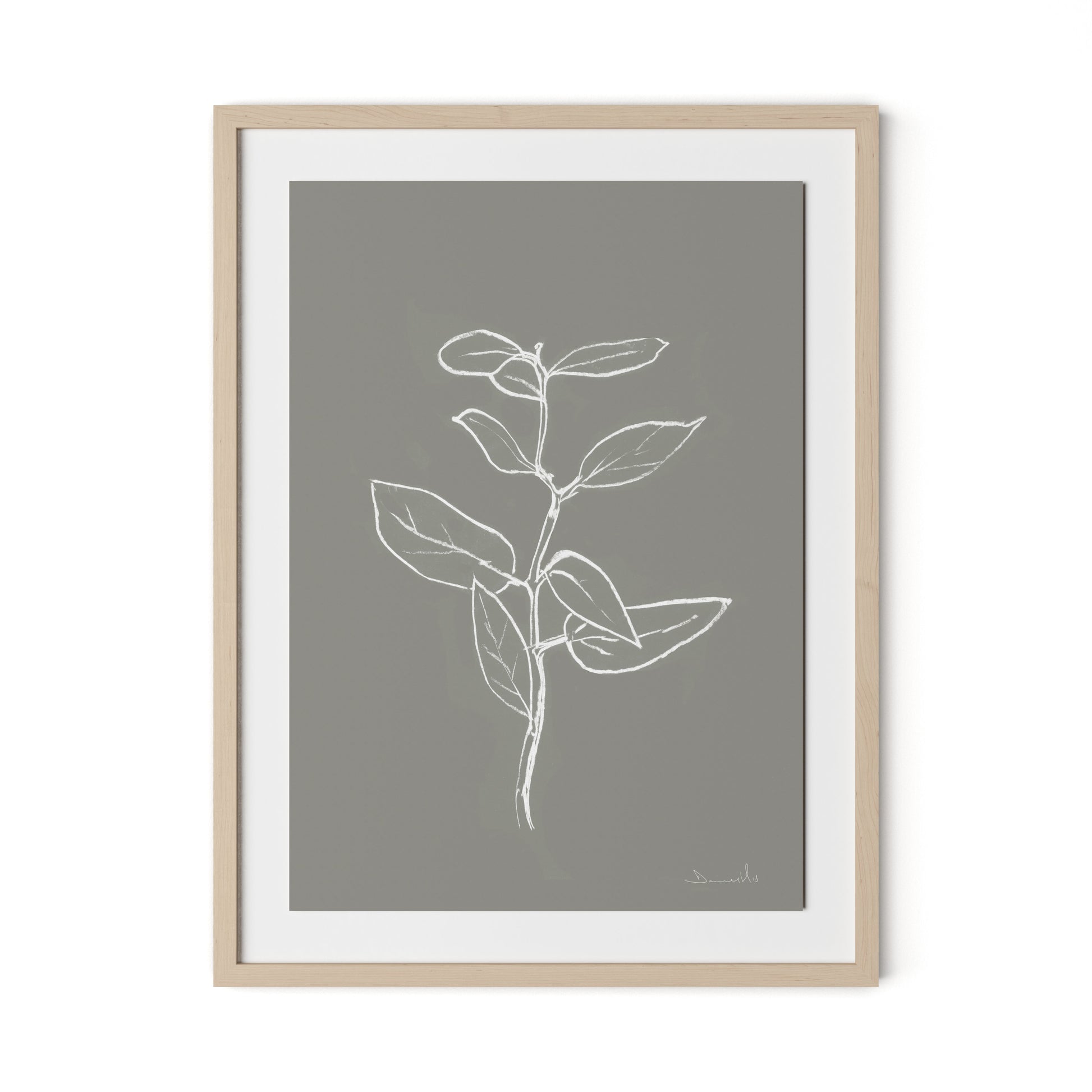 Eucalyptus Sapling - Muddled Framed Paper / 24 x 32 in / Natural Maple