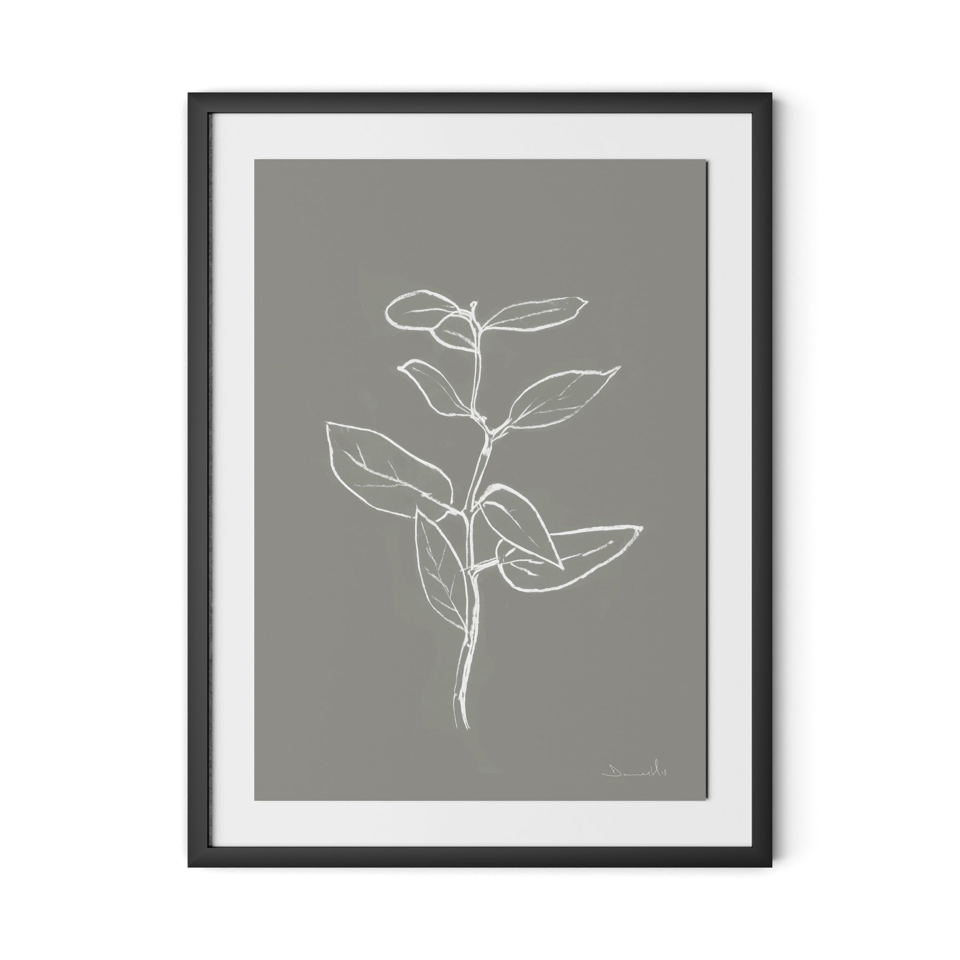 Eucalyptus Sapling - Muddled Framed Paper / 24 x 32 in / Black