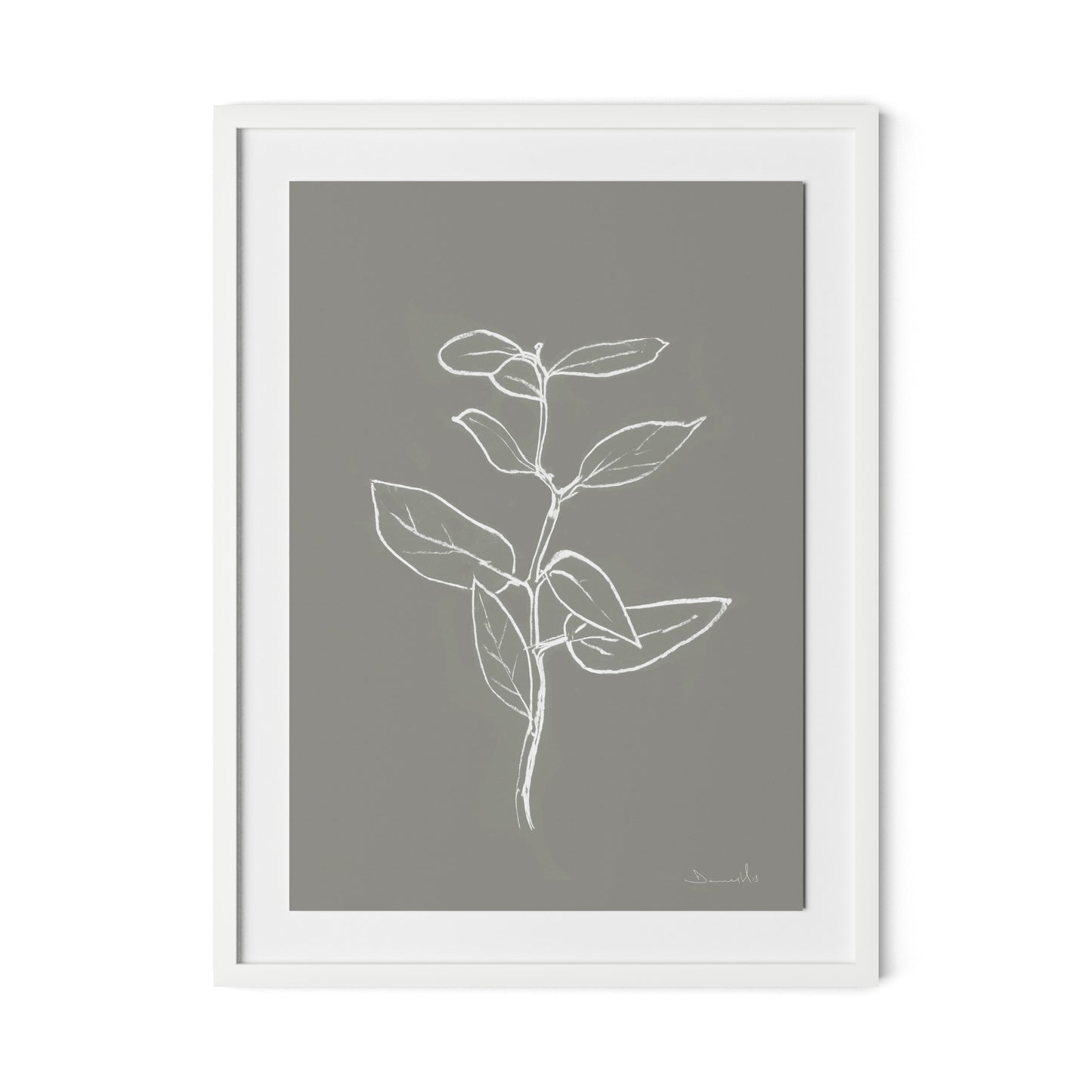 Eucalyptus Sapling - Muddled Framed Paper / 24 x 32 in / White