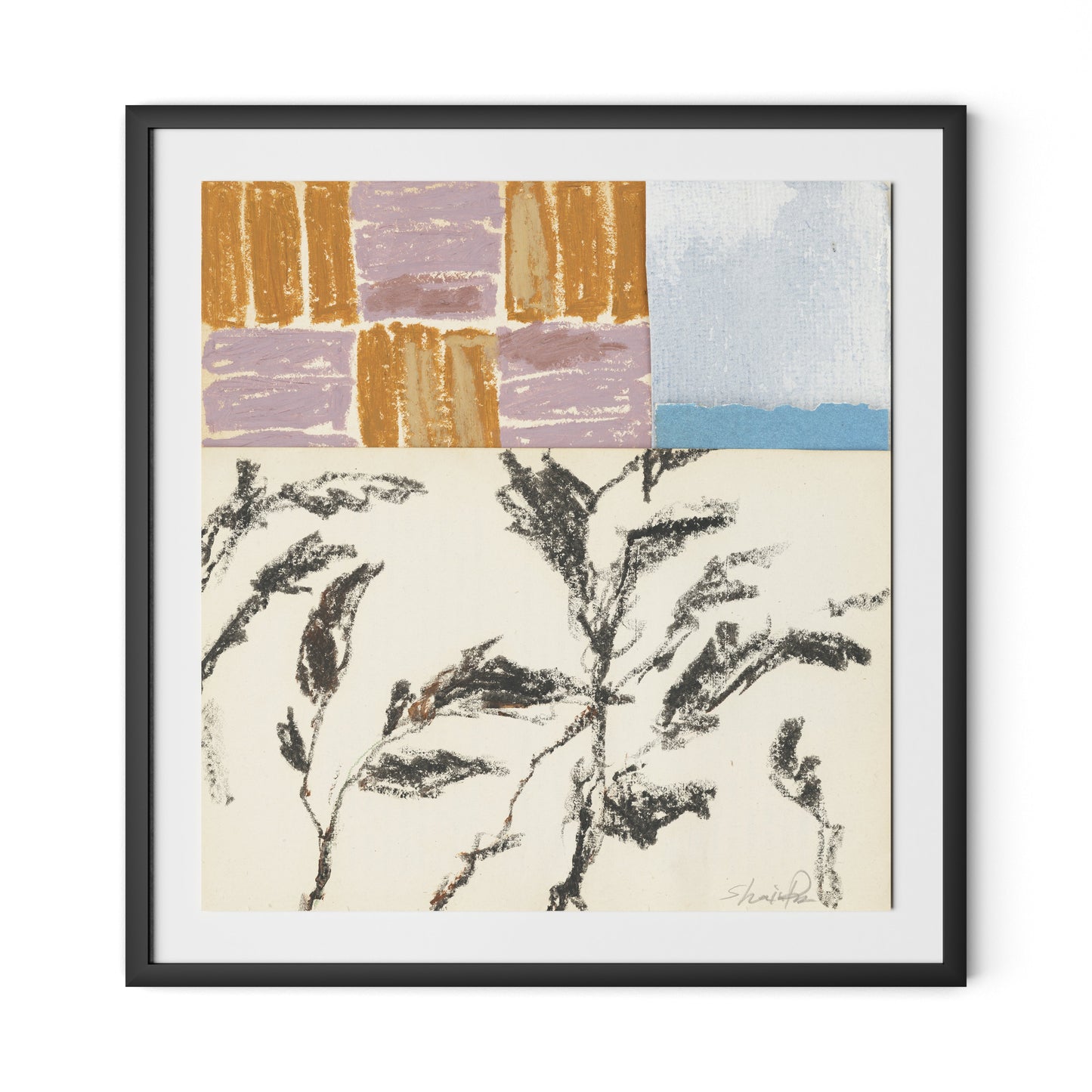 Olive Branch Abstract Framed Paper / 30.5 x 32 in / Black