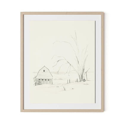 Barn and Tire Swing Framed Paper / 26.5 x 32 in / Natural Maple