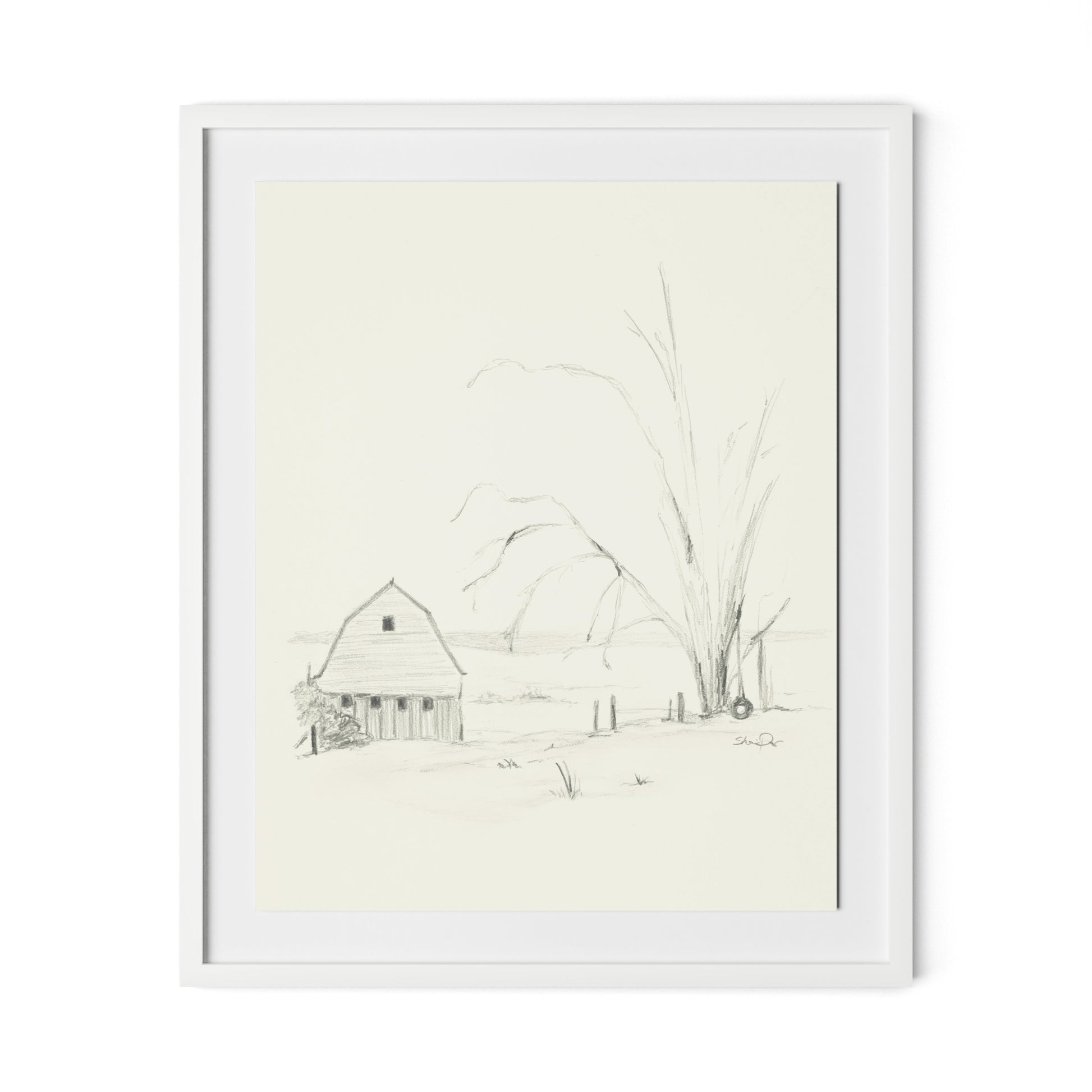 Barn and Tire Swing Framed Paper / 26.5 x 32 in / White