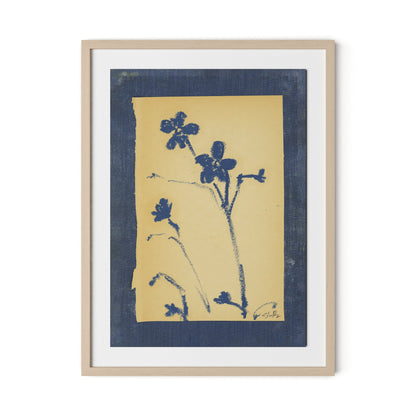 Vintage Blue Daisy Framed Paper / 24 x 32 in / Natural Maple