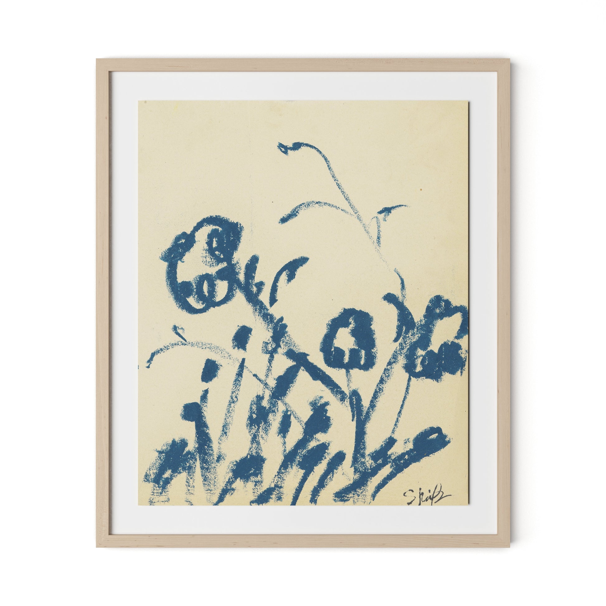 Indigo Meadow Rue Framed Paper / 27 x 32 in / Natural Maple