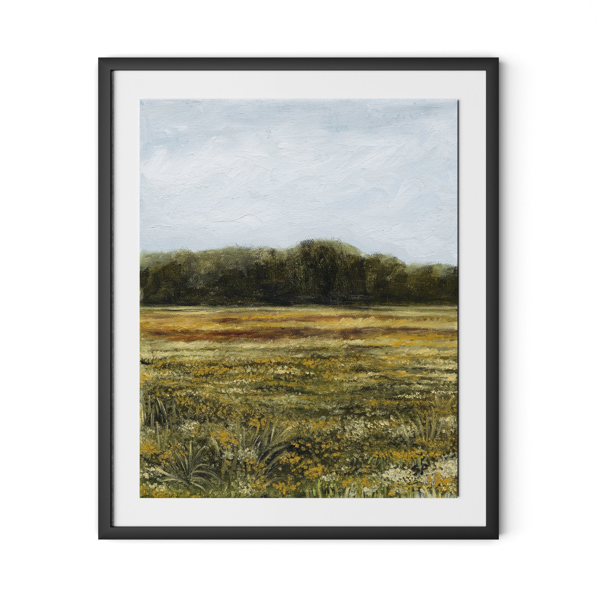 Yellow Flower Field Framed Paper / 26.5 x 32 in / Black