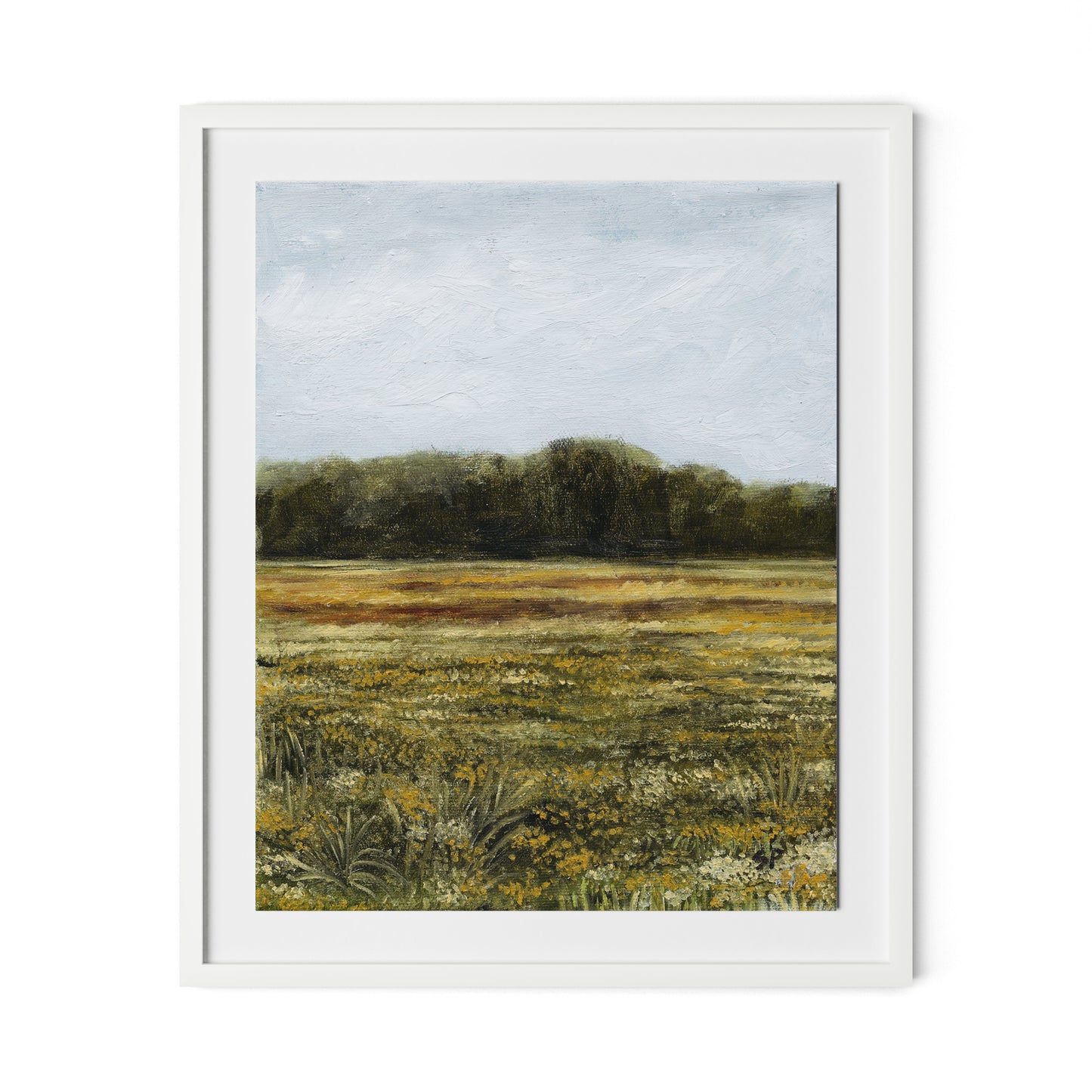Yellow Flower Field Framed Paper / 26.5 x 32 in / White