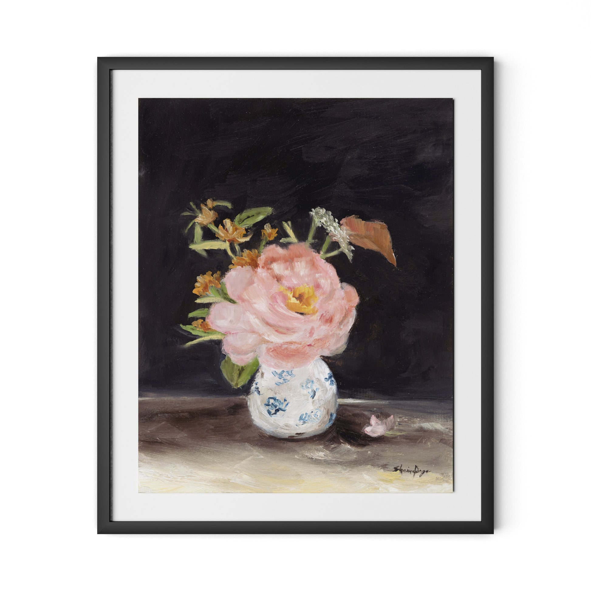 Pink Peony Framed Paper / 26.5 x 32 in / Black