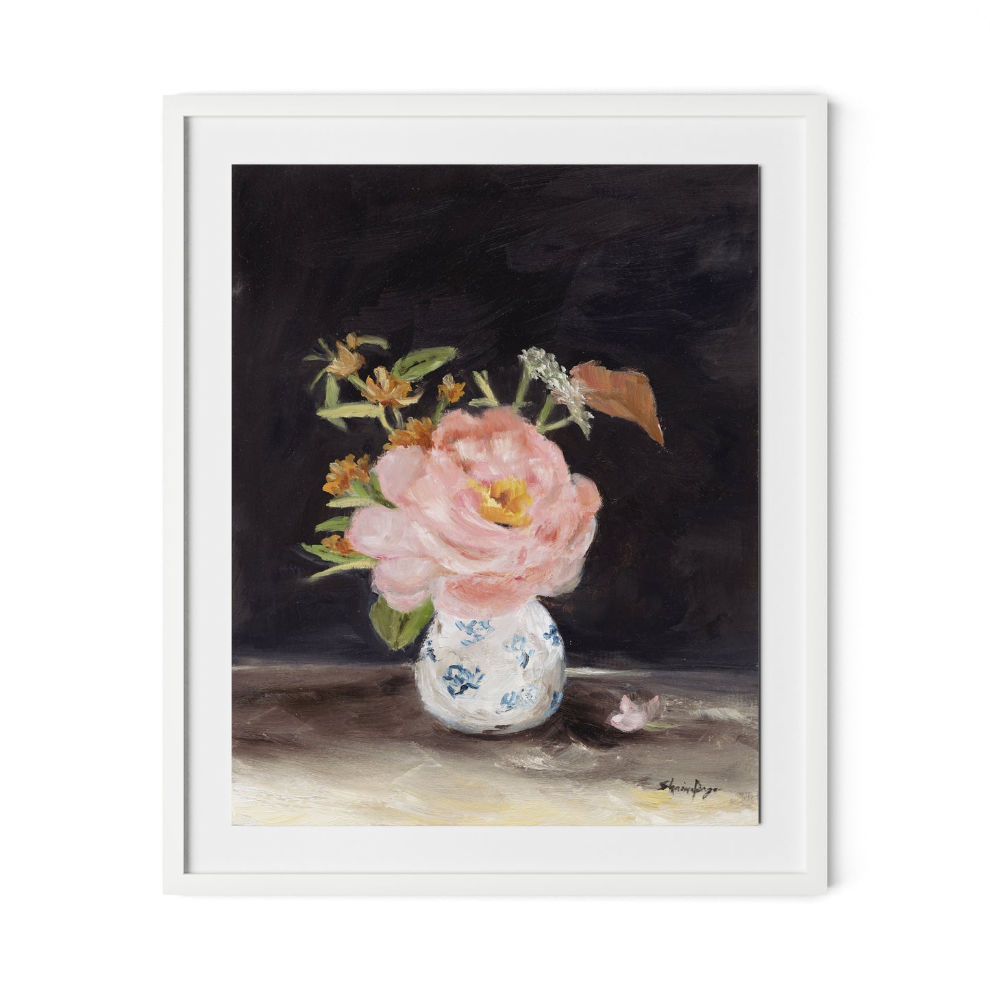 Pink Peony Framed Paper / 26.5 x 32 in / White