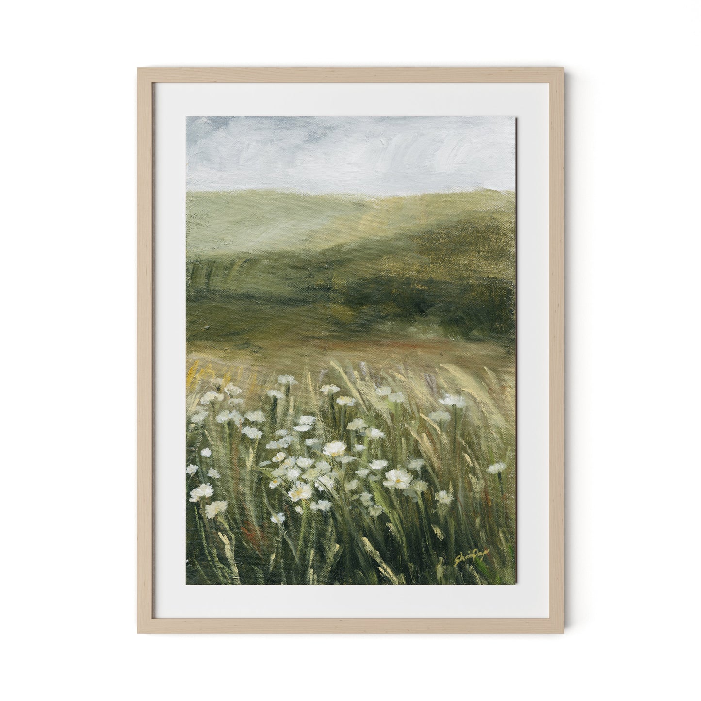 Daisy Field Framed Paper / 24 x 32 in / Natural Maple