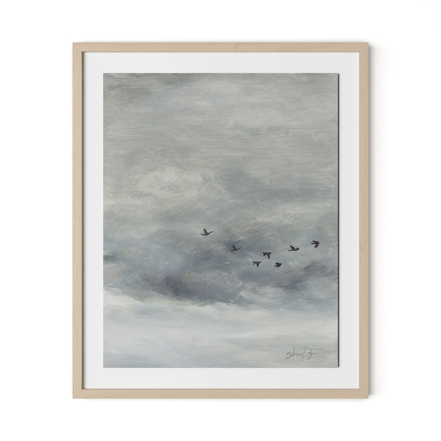 Birds in the Sky II Framed Paper / 26.5 x 32 in / Natural Maple