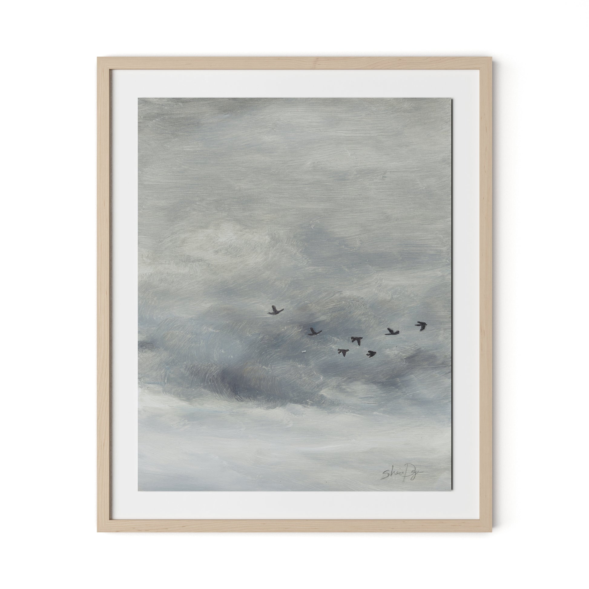 Birds in the Sky II Framed Paper / 26.5 x 32 in / Natural Maple