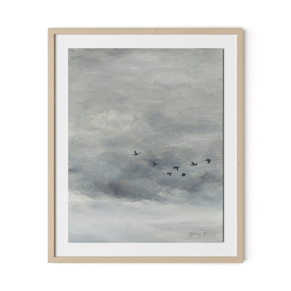 Birds in the Sky II Framed Paper / 26.5 x 32 in / Natural Maple