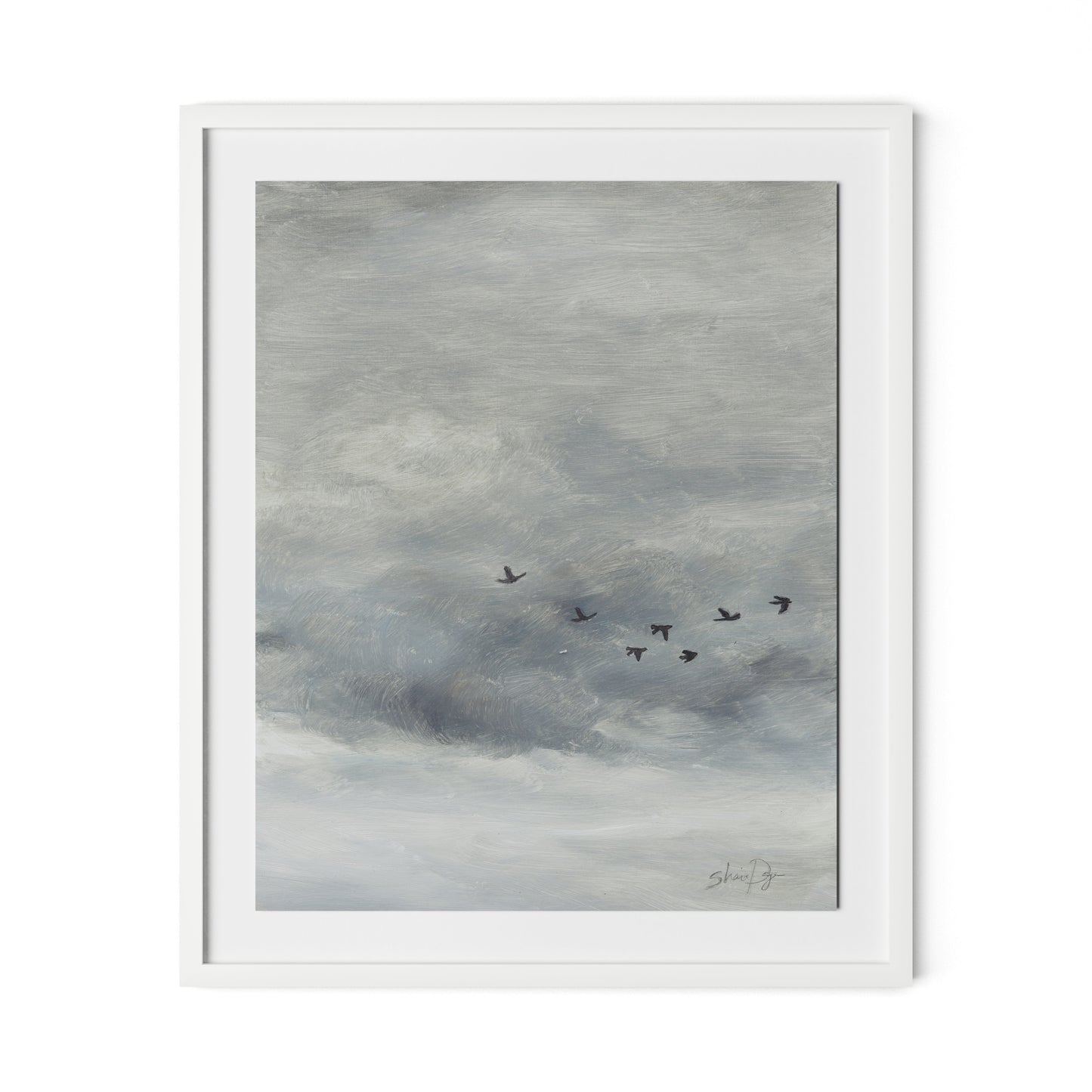 Birds in the Sky II Framed Paper / 26.5 x 32 in / White