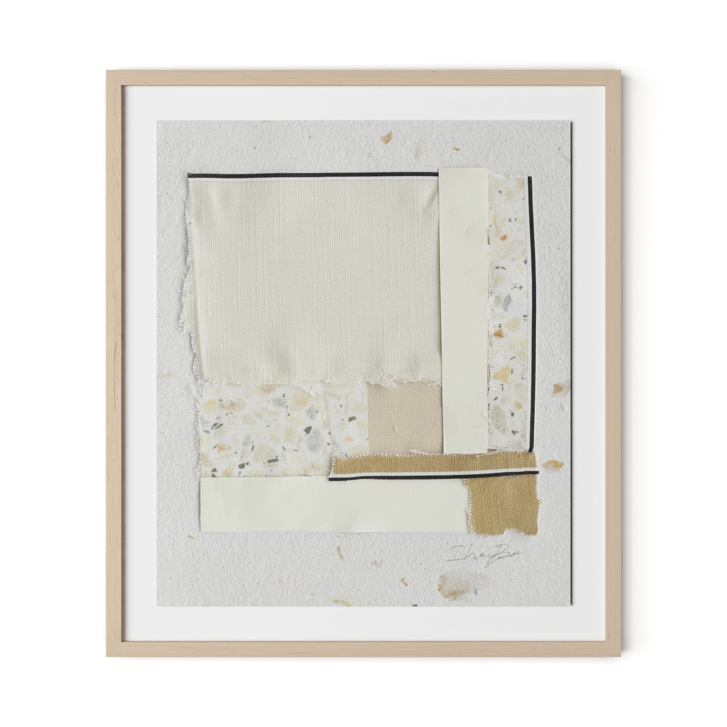 Fabric Collage I Framed Paper / 28 x 32 in / Natural Maple