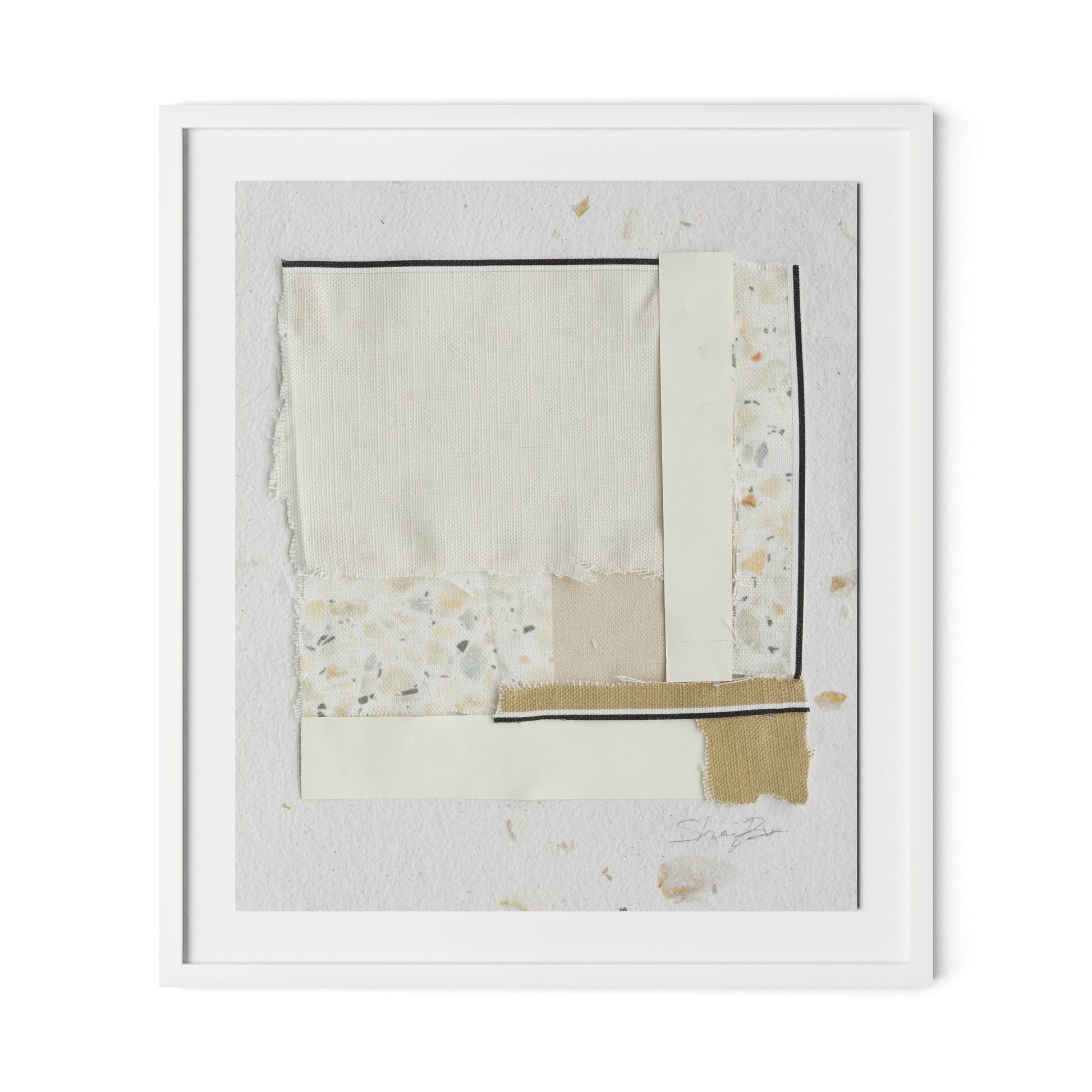 Fabric Collage I Framed Paper / 28 x 32 in / White