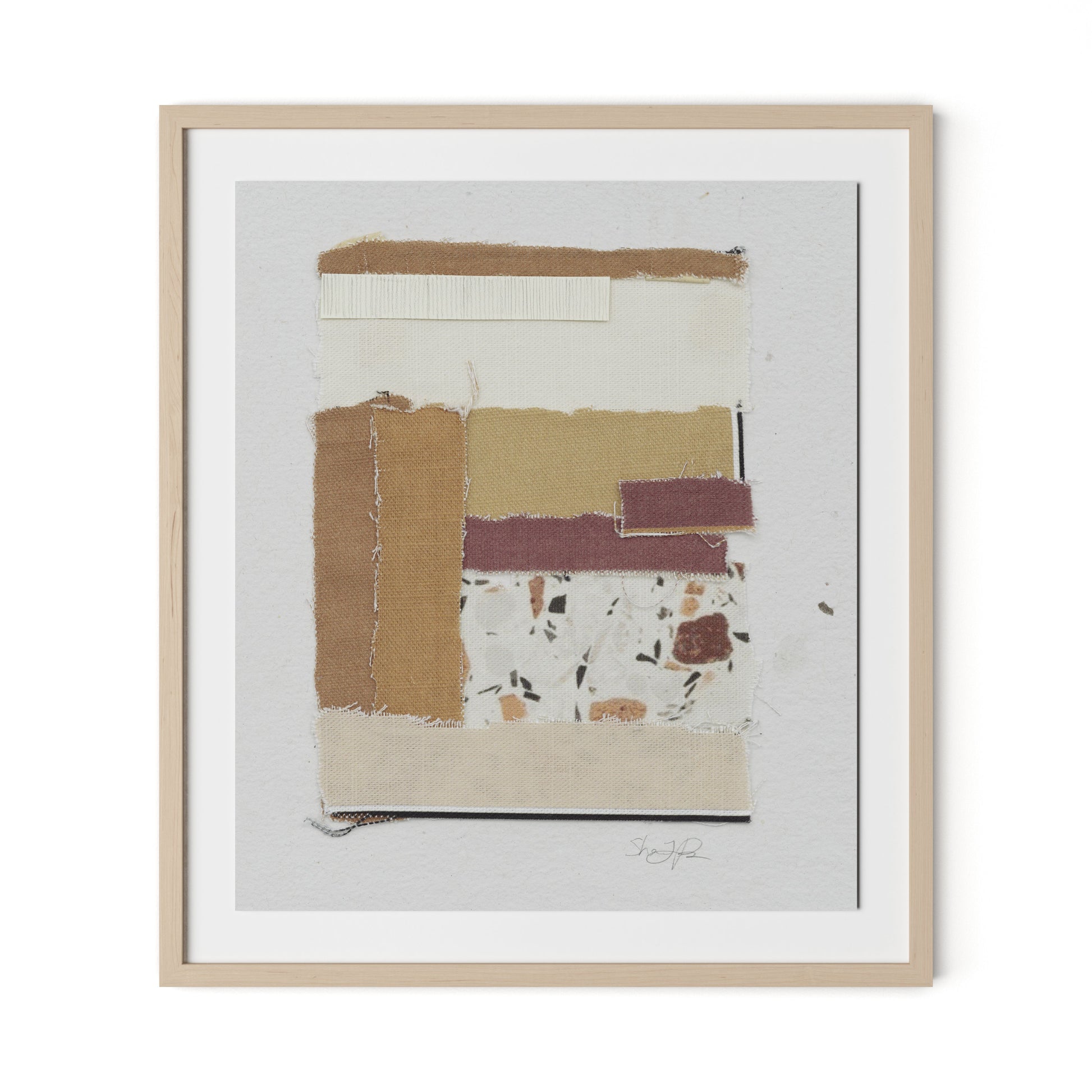 Fabric Collage III Framed Paper / 28 x 32 in / Natural Maple