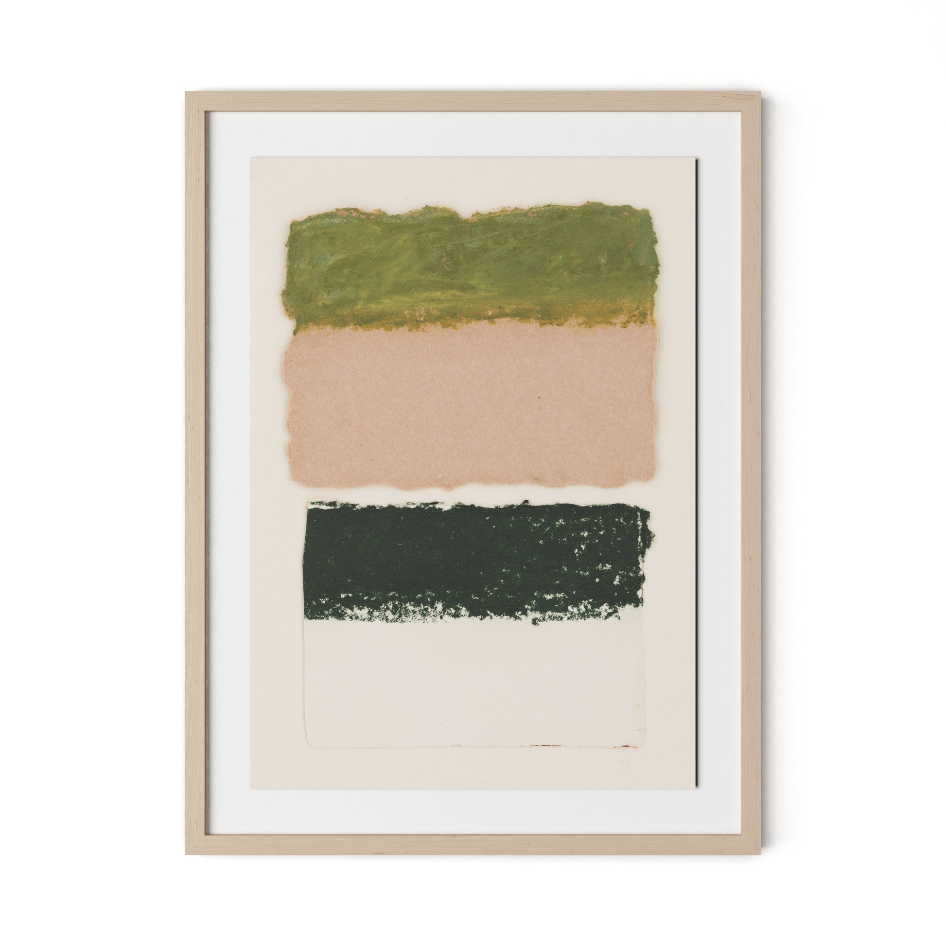 Morning Pink, Night Green Abstract Framed Paper / 24 x 32 in / Natural Maple