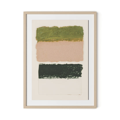 Morning Pink, Night Green Abstract Framed Paper / 24 x 32 in / Natural Maple