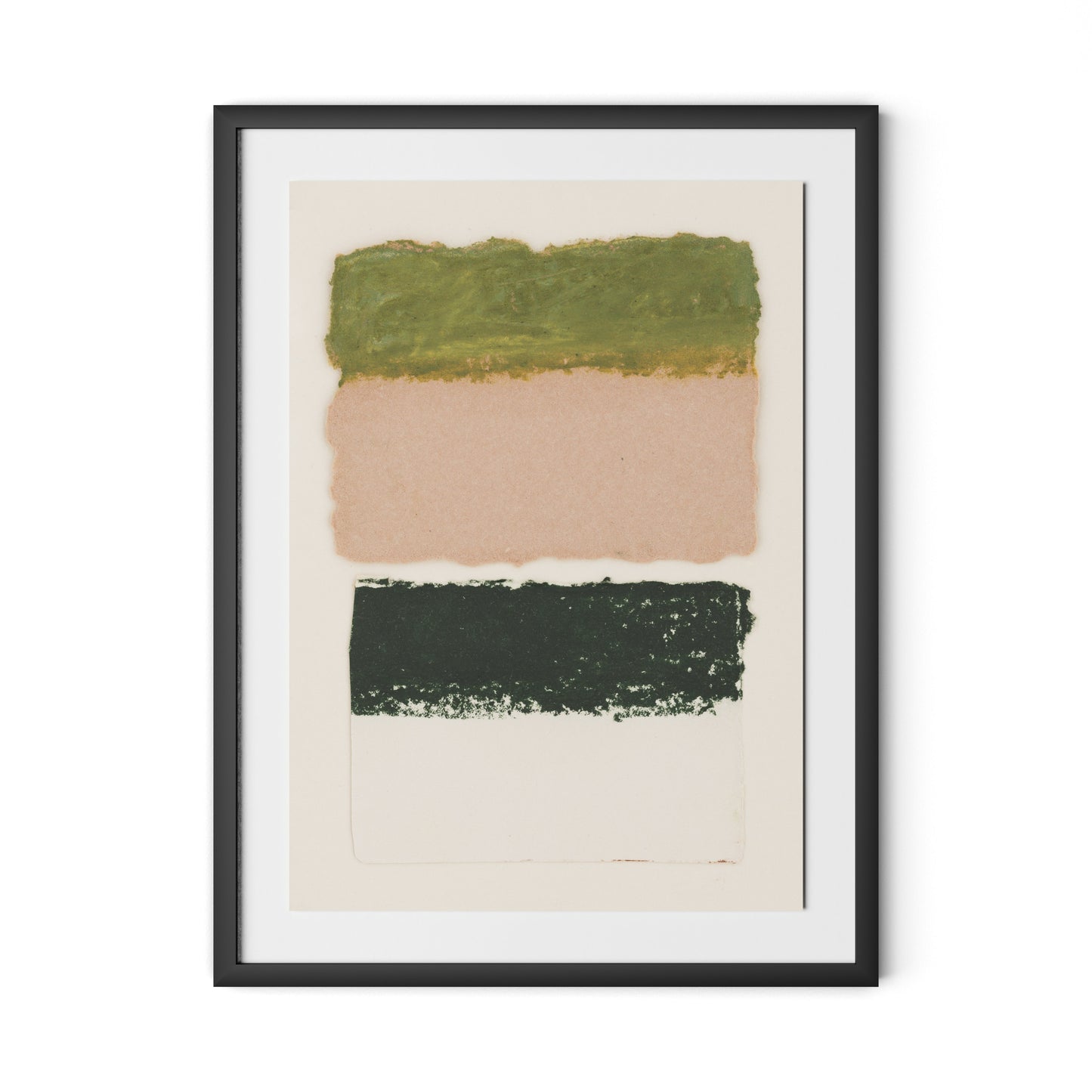 Morning Pink, Night Green Abstract Framed Paper / 24 x 32 in / Black