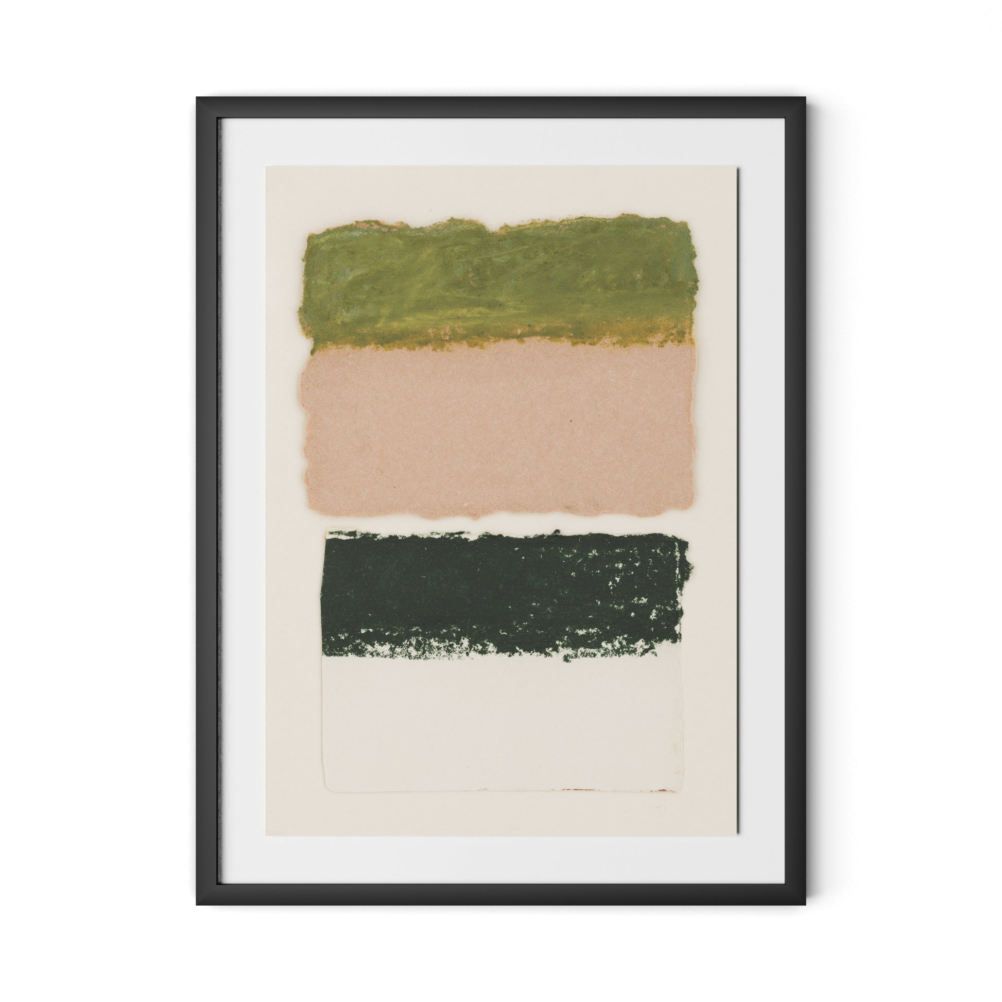 Morning Pink, Night Green Abstract Framed Paper / 24 x 32 in / Black
