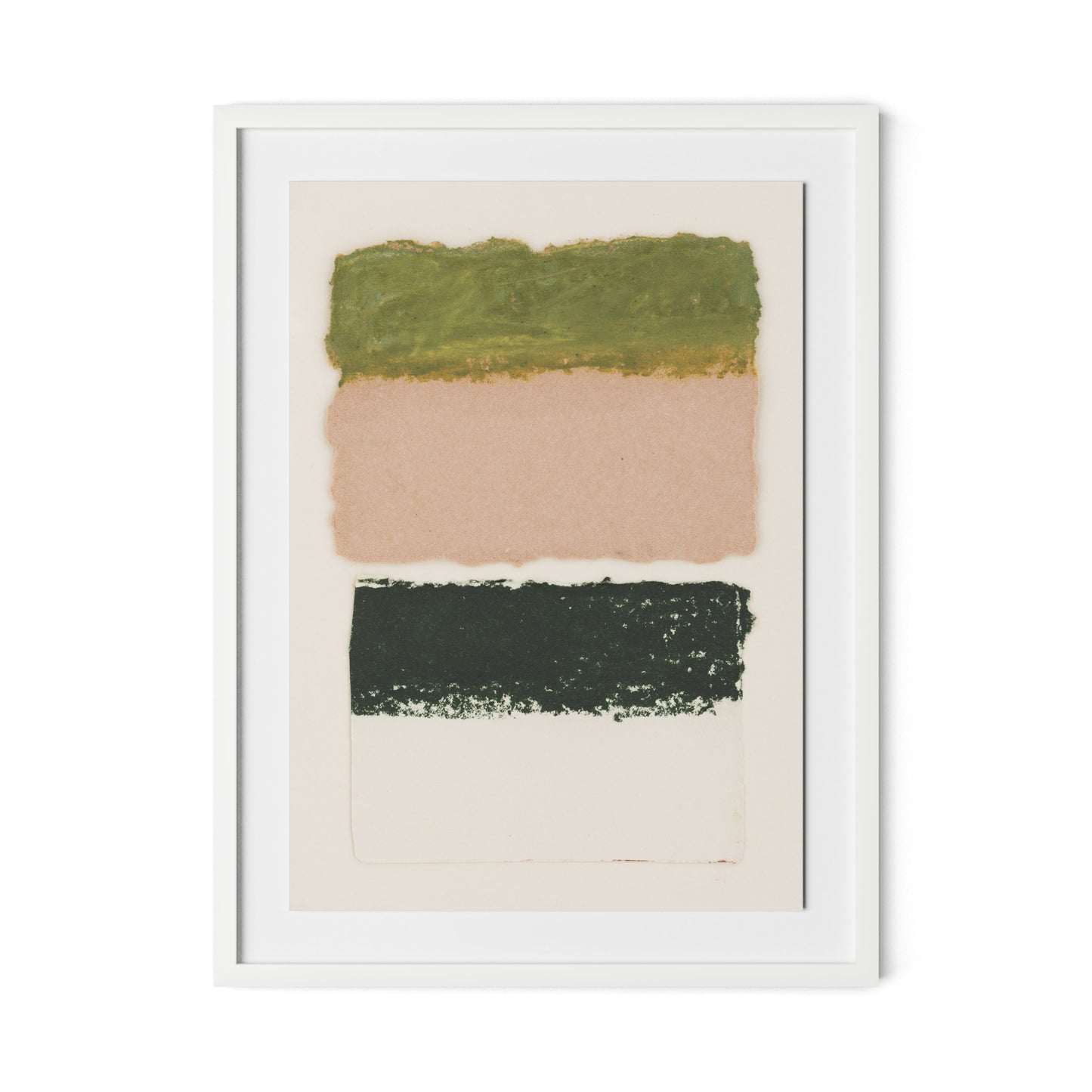 Morning Pink, Night Green Abstract Framed Paper / 24 x 32 in / White
