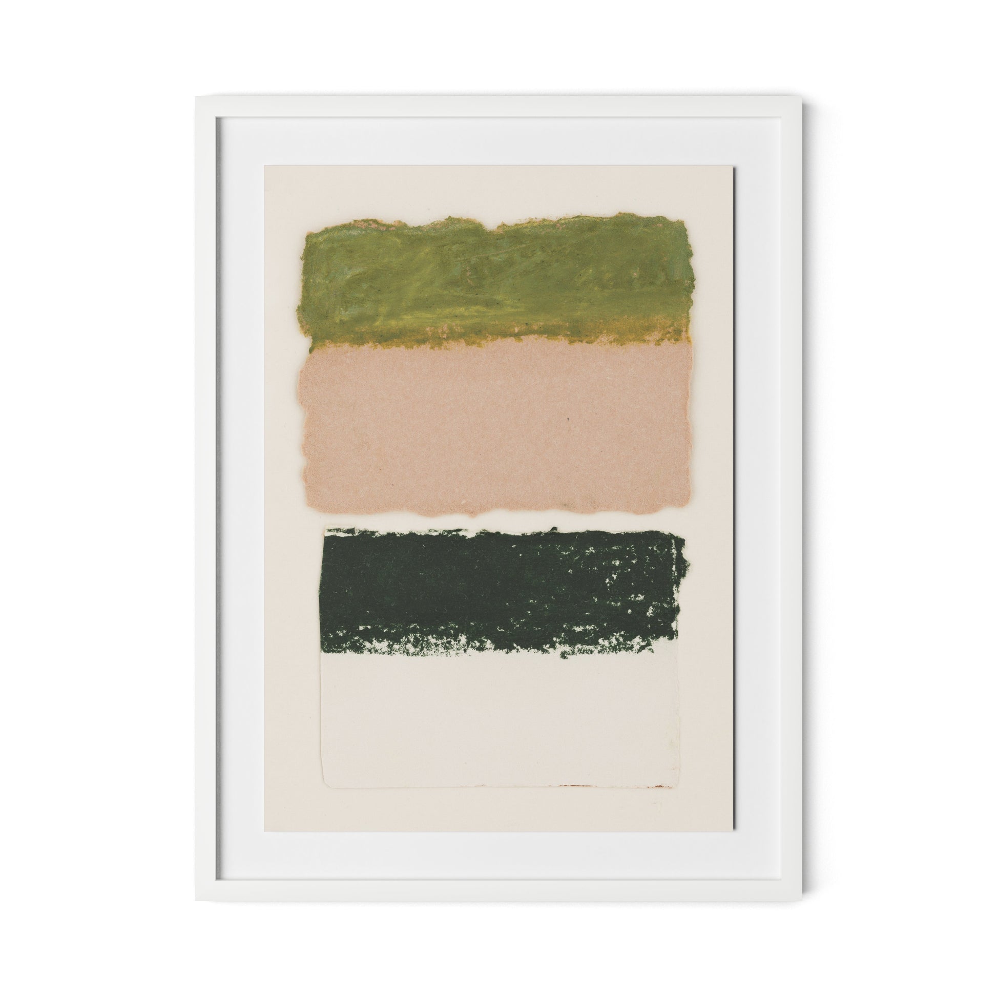 Morning Pink, Night Green Abstract Framed Paper / 24 x 32 in / White
