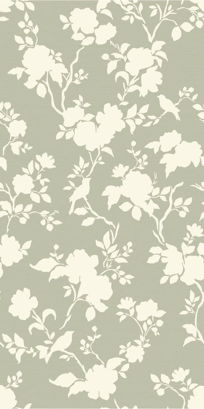 Image of Camellia Bloom in Light Green Wallpaper