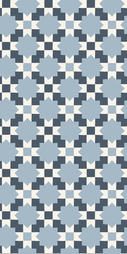 Image of Checkerboard Geo in Powder/Navy Wallpaper
