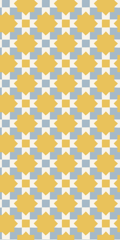 Image of Checkerboard Geo in Powder/Sunflower Wallpaper