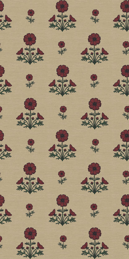 Image of Cosmo Block Print in Red/Dark Tan Wallpaper