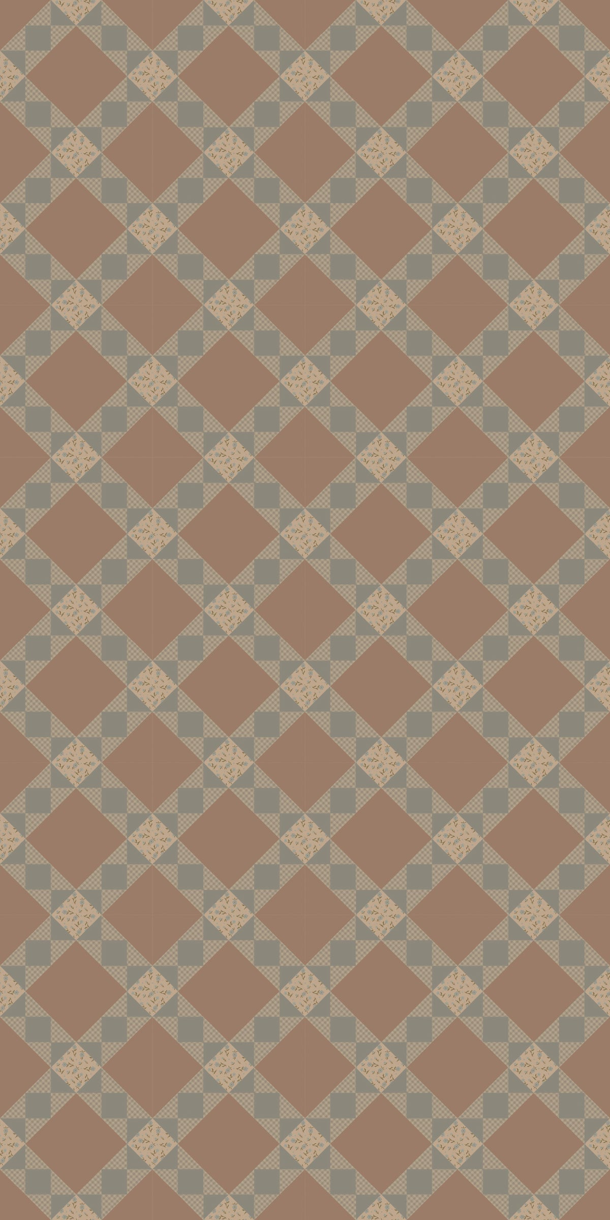 Country Quilt Wallpaper in Brown/Blue, image 1
