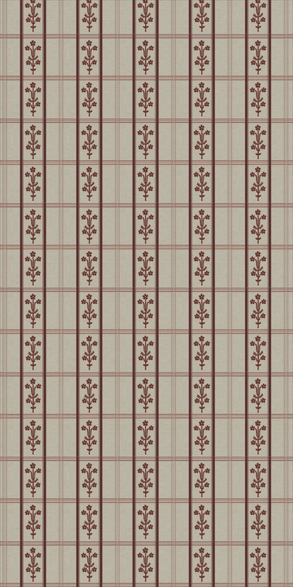 Image of Flora Plaid in Rust/Pink Wallpaper