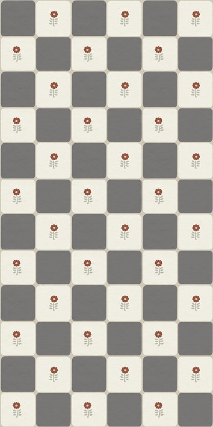 Image of Flora Vintage Check in Charcoal Wallpaper