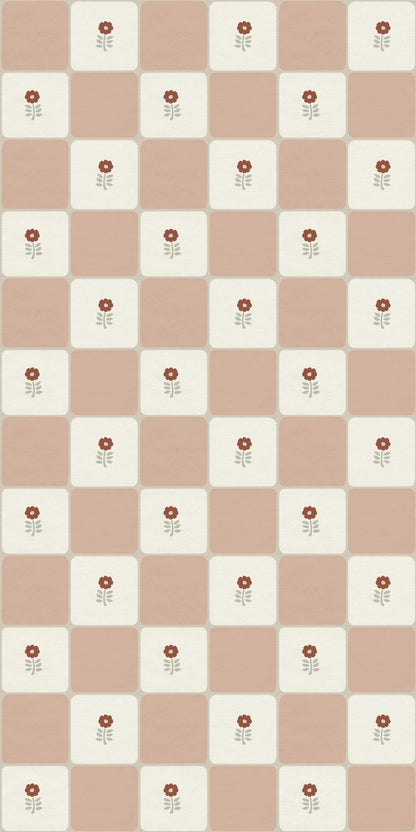 Image of Flora Vintage Check in Pink Wallpaper