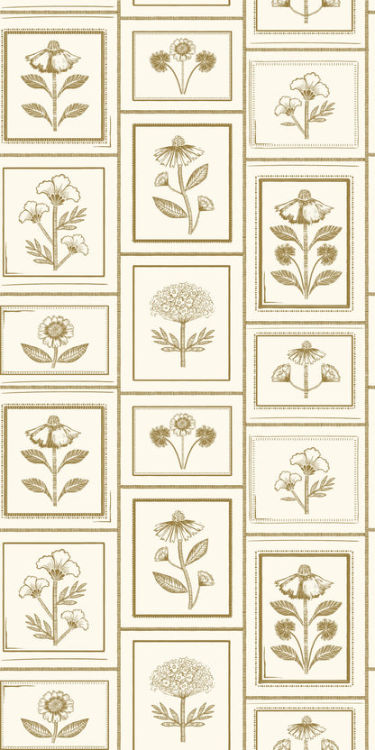 Image of Framed Flowers in Alabaster Wallpaper