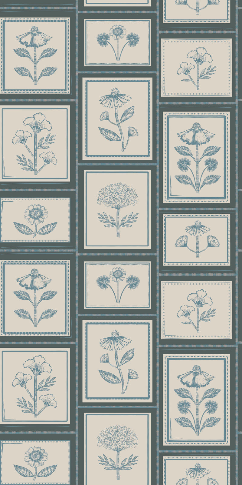Framed Flowers in Denim color