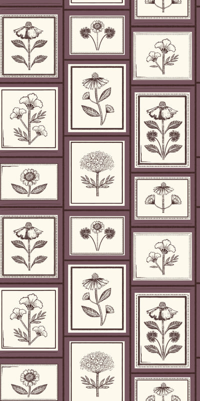 Image of Framed Flowers in Mulberry Wallpaper