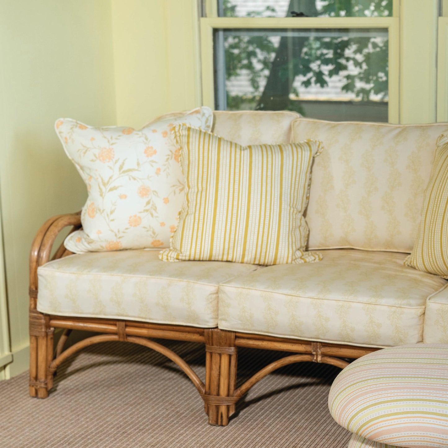 Haritage Vine Fabric in Cream/Lichen