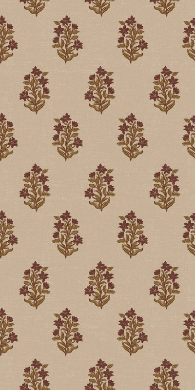 Image of Heritage Floral in Tan/Burgundy Wallpaper