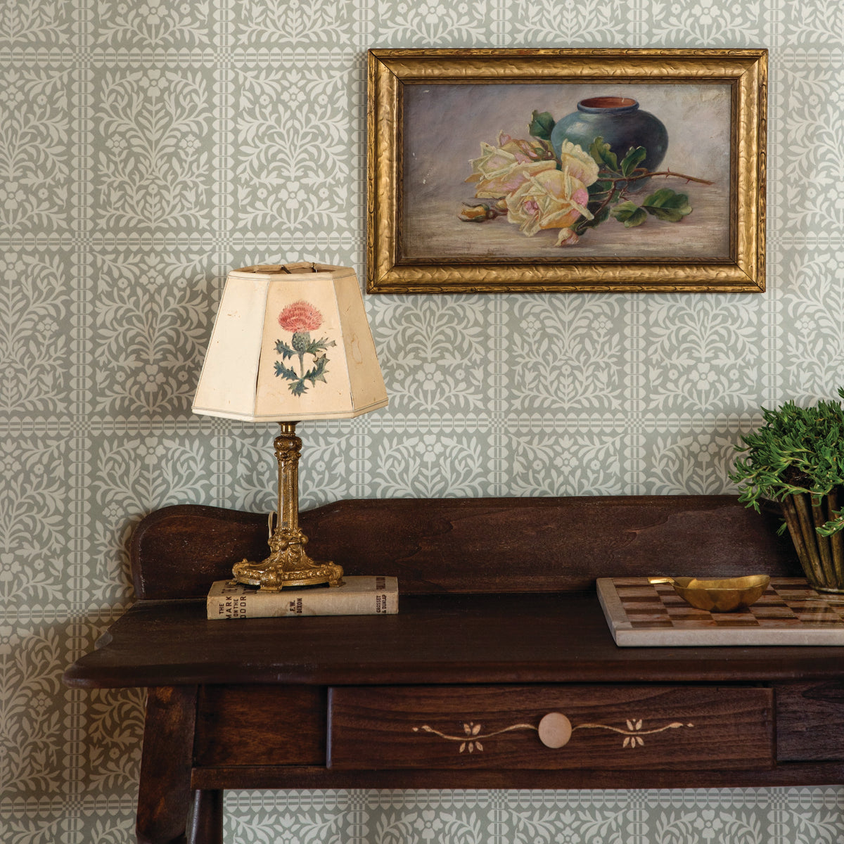 Keepsake Coverlette Wallpaper in Sage, image 4